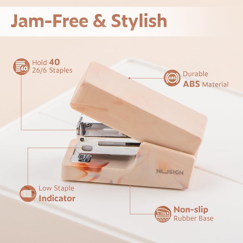 NUSIGN Mini Stapler with 830 Staples, Small Cute Desk Staplers, 25 Sheet Capacity, Fluid Brown - Image 4